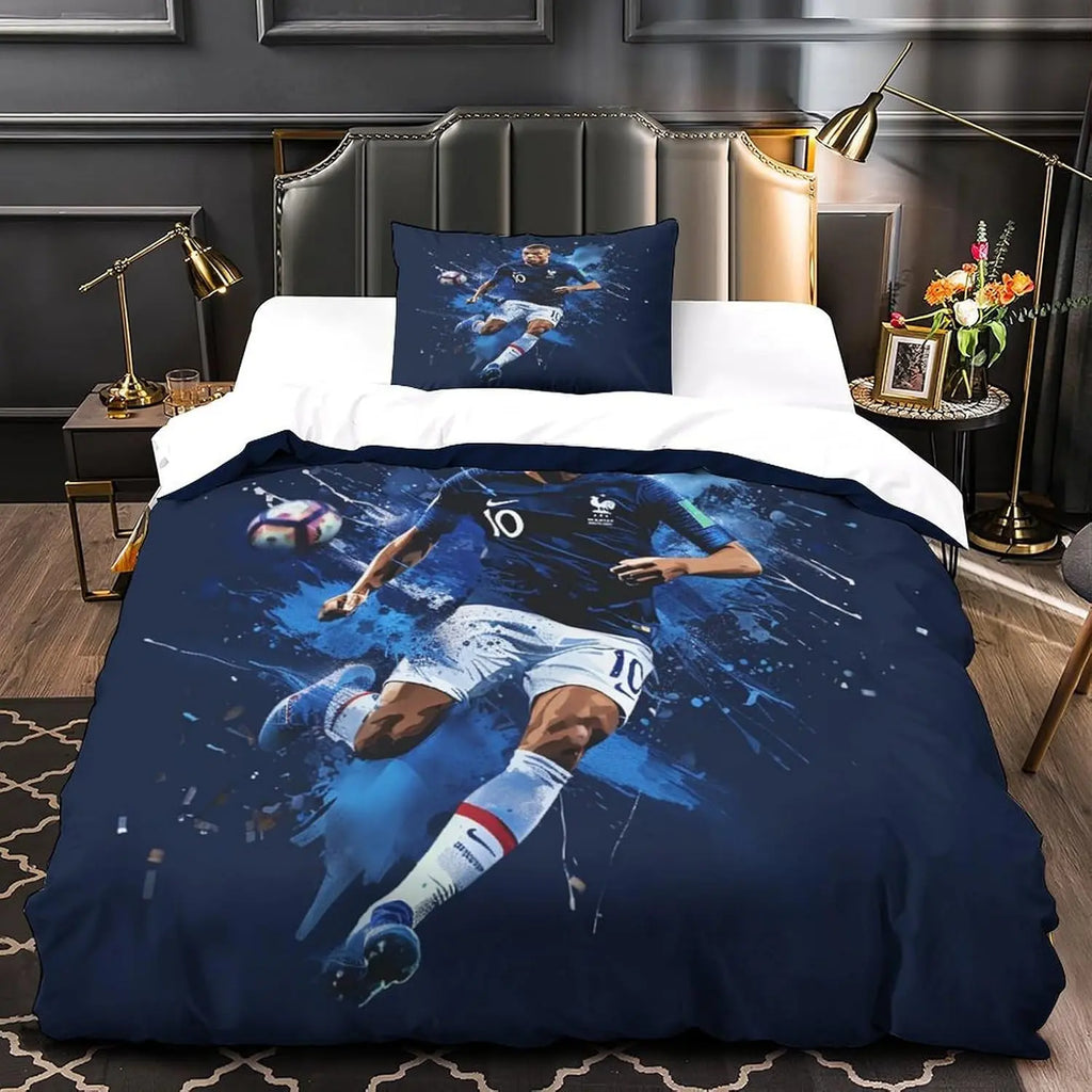 Kylian Mbappe 3D Duvet Cover Set, Microfibre 2-Piece Bedding Set with Zip, Duvet Cover and Pillowcases Single (135 x 200 cm)