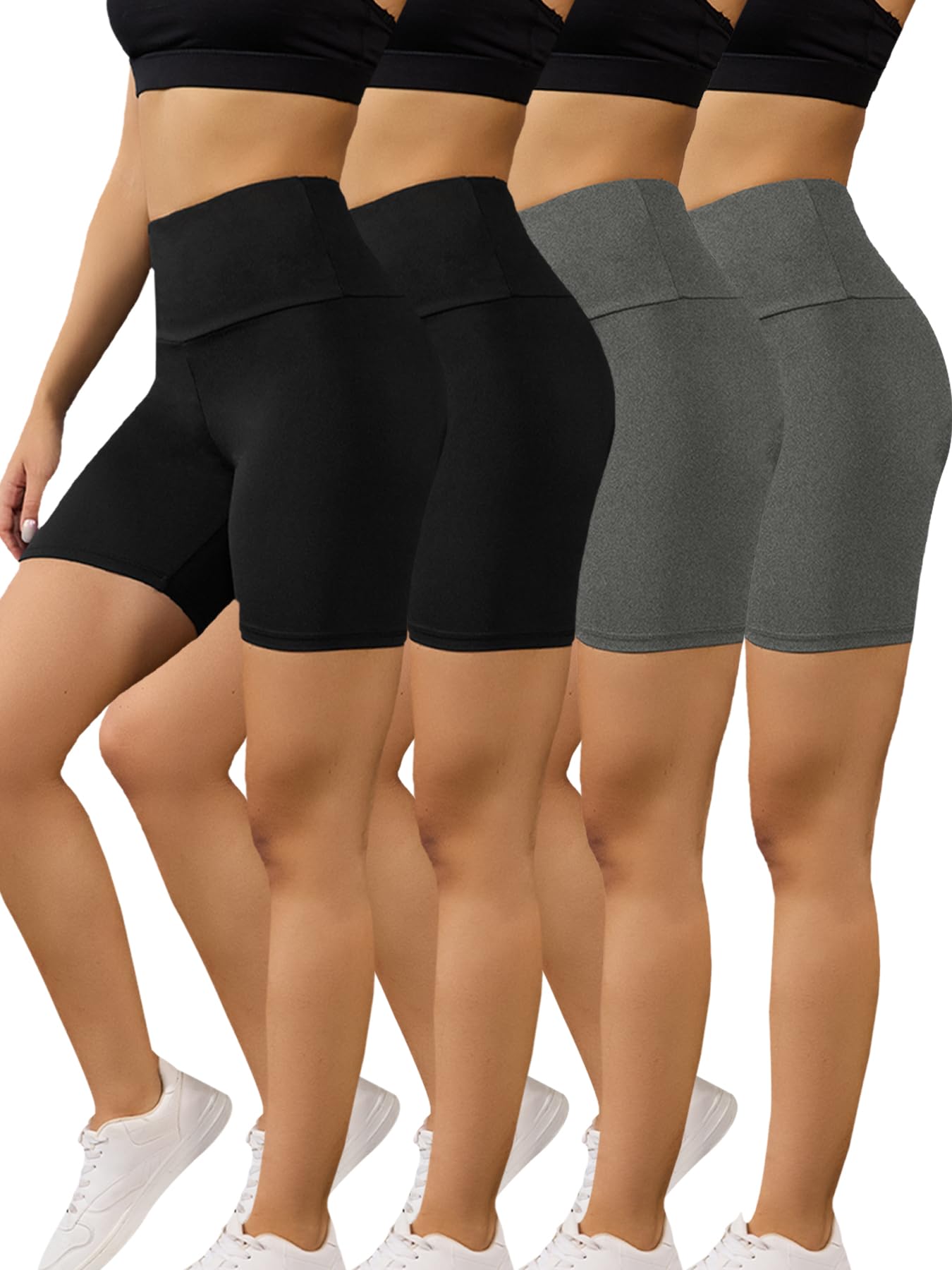 High Waisted Biker Shorts for Women Super Soft Tummy Control Non See Through Workout Running Yoga 6" Inseam 4 Pack
