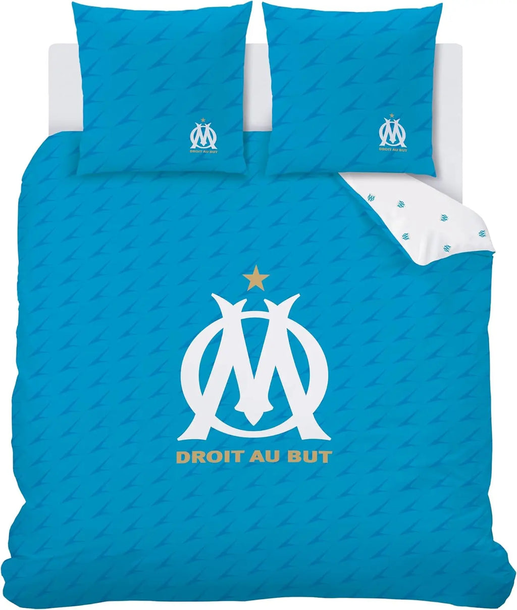 OM Duvet Cover and Pillowcase 100% Cotton – Net Curtain 240 x 220 + 2 to 63 x 63 cm, Blue