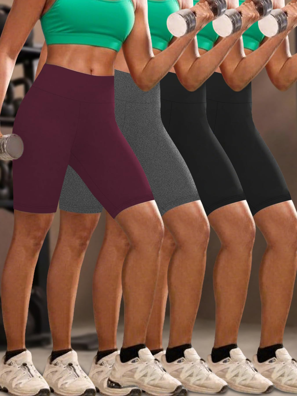High Waisted Biker Shorts for Women Super Soft Tummy Control Non See Through Workout Running Yoga 6" Inseam 4 Pack