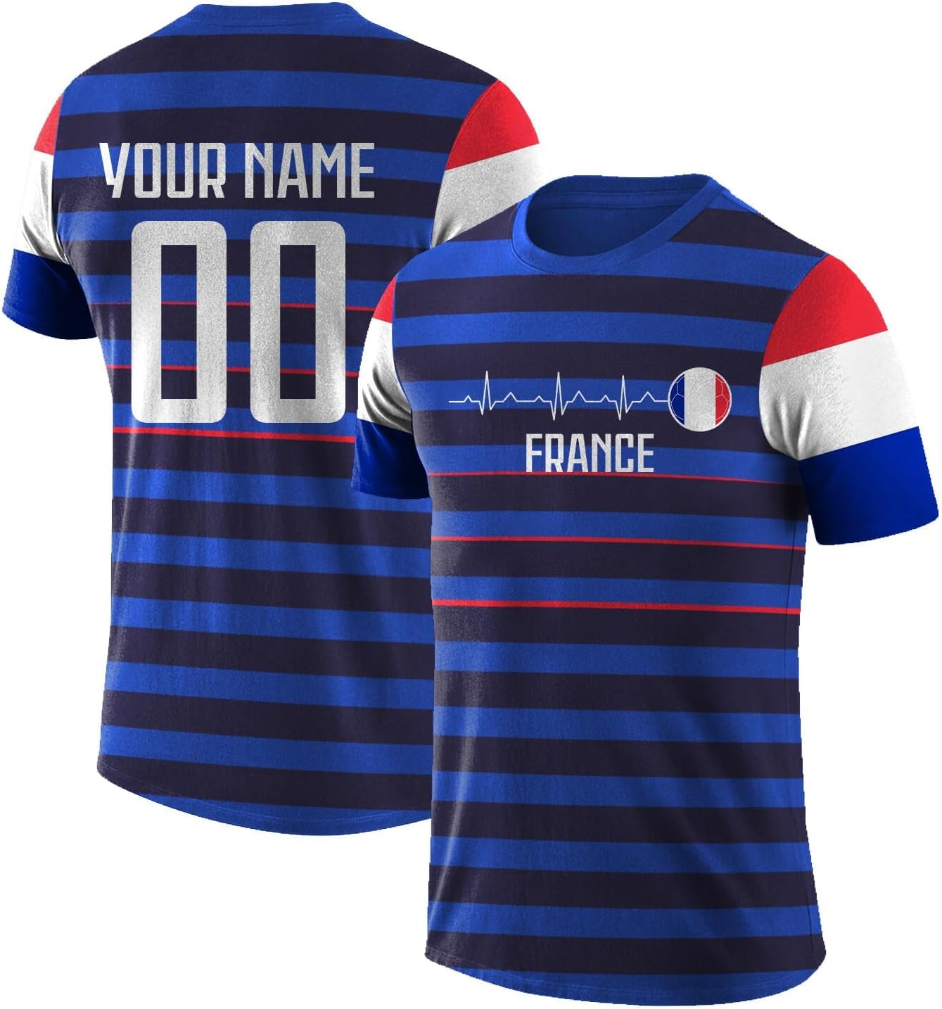 Maillot de Foot Personnalisé France, T-Shirt Sport Personnalisable Nom et Numéro, Enfant et Adulte Tenue de Sport pour Entraînement et Cadeau Football