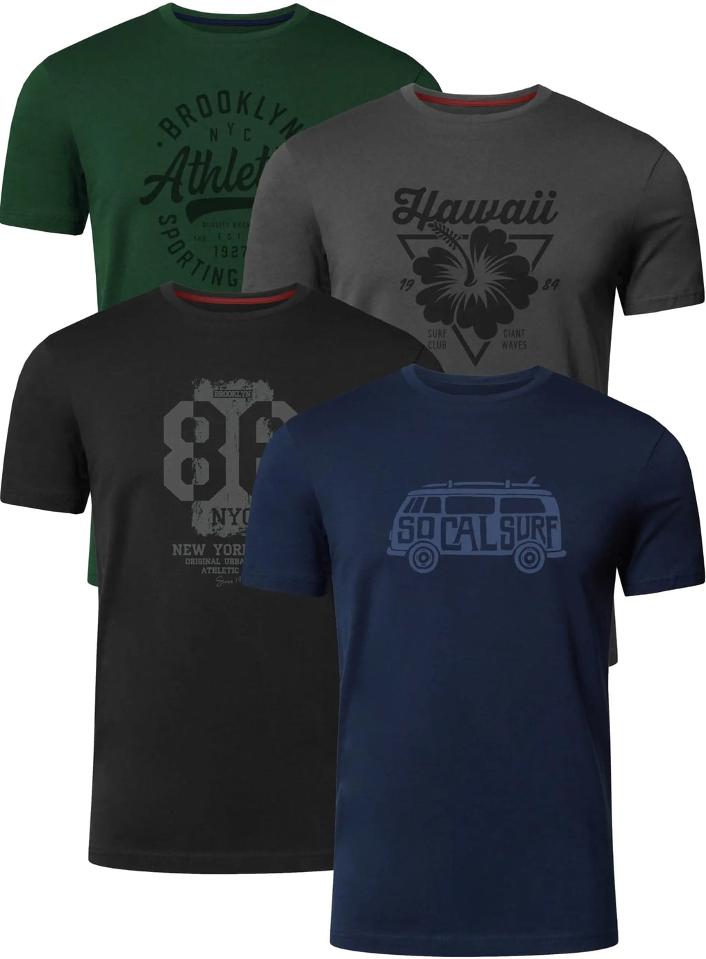 Four men's cotton crew neck t-shirts, various colors, for everyday comfort. Image 26 of 49.