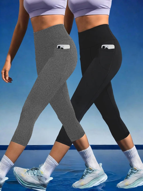 2 Pack Women's 5" High Waisted Capri Pants with Pockets, Super Soft, Tummy Control, Non See Through Workout, Running, Yoga.