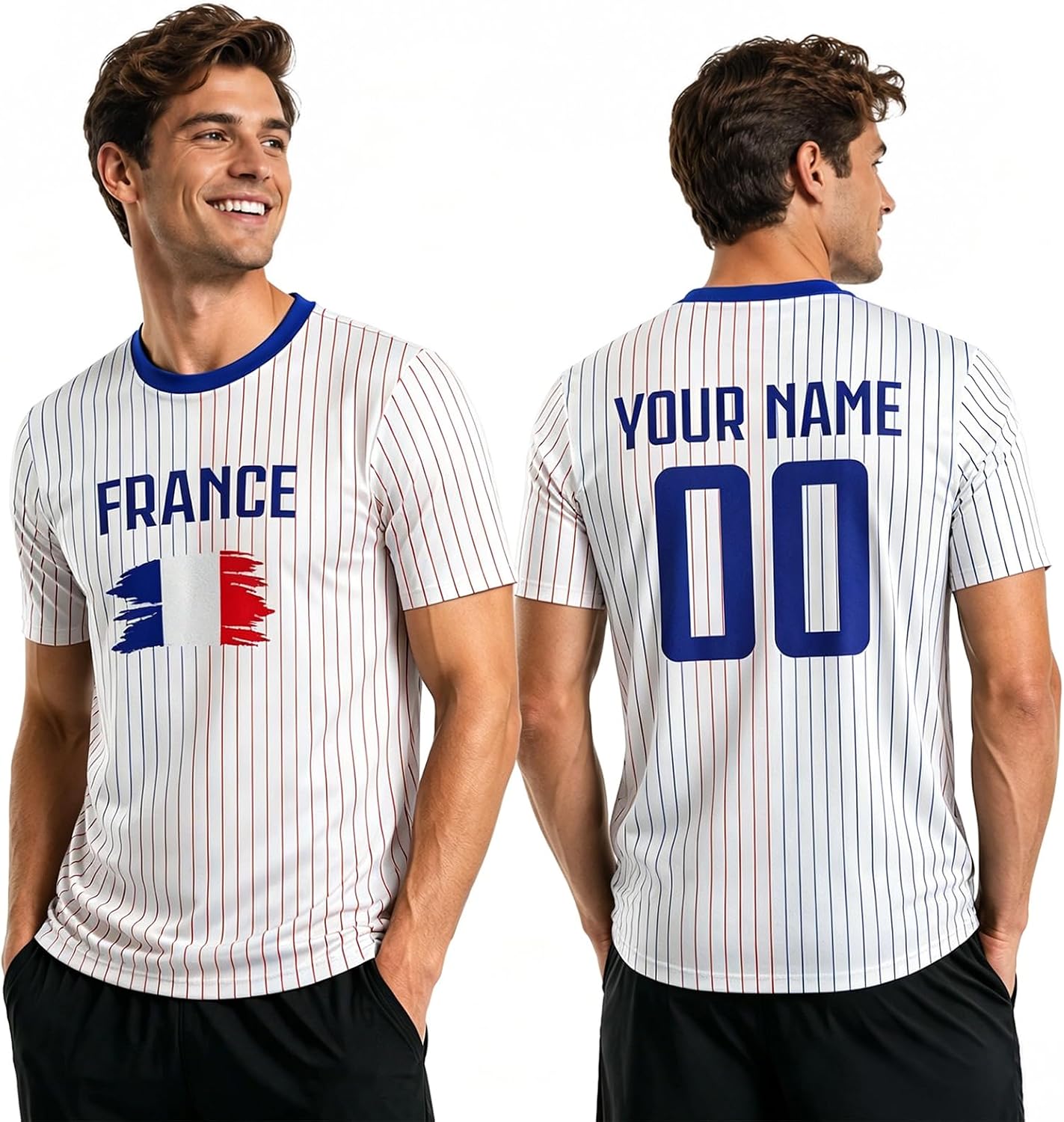 Maillot de Foot Personnalisé France, T-Shirt Sport Personnalisable Nom et Numéro, Enfant et Adulte Tenue de Sport pour Entraînement et Cadeau Football