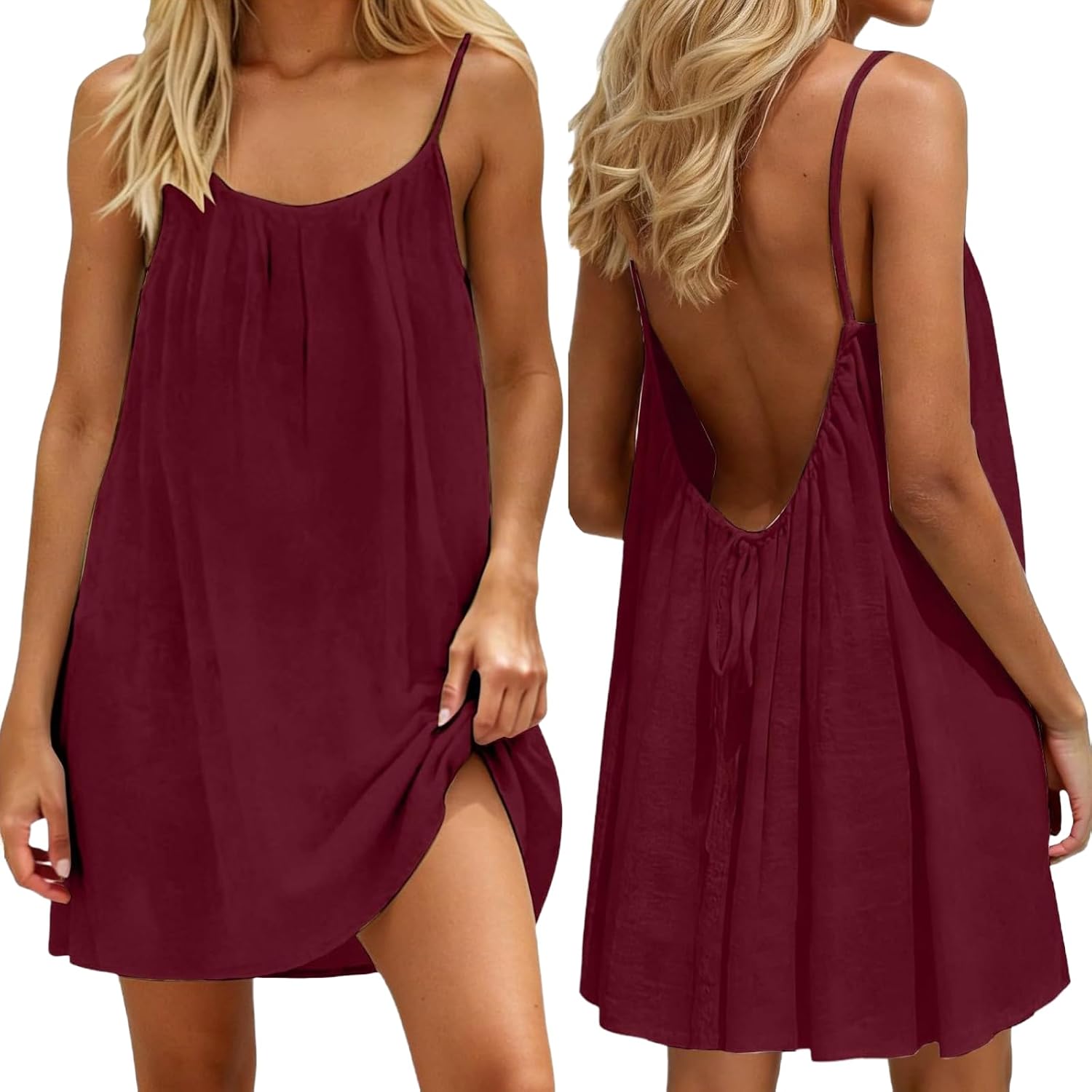 Générique Women Summer 2026 Summer Sleeveless Long Summer Casual Flowy Open Back Camisole Dress for Vacation Beach Home Solid Color