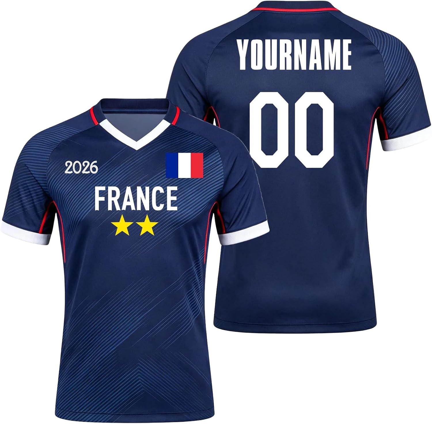 Maillot de Foot Personnalisé France, T-Shirt Sport Personnalisable Nom et Numéro, Enfant et Adulte Tenue de Sport pour Entraînement et Cadeau Football