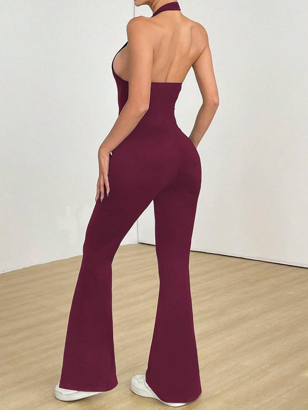 Backless Sleeveless Backless Deep V Neck Casual Flare Leg Jumpsuit