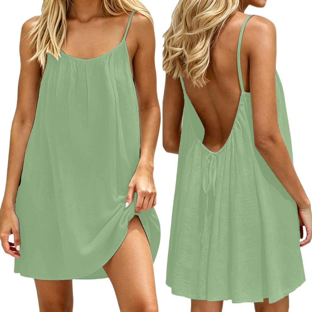 Générique Women Summer 2026 Summer Sleeveless Long Summer Casual Flowy Open Back Camisole Dress for Vacation Beach Home Solid Color