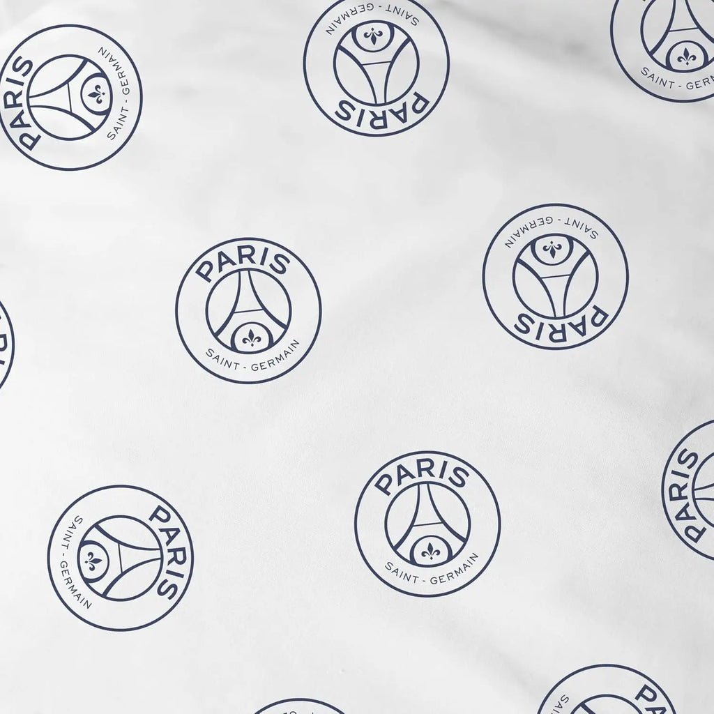 OMYDREAM PSG Tour Children's Bedding Set for Double | Children's Bedroom | 100% Cotton | Oeko-TEX | Duvet Cover + Pillowcase (s) cm | Reversible Print (White, 240 x 220 + 2 x 63 x 63 cm)