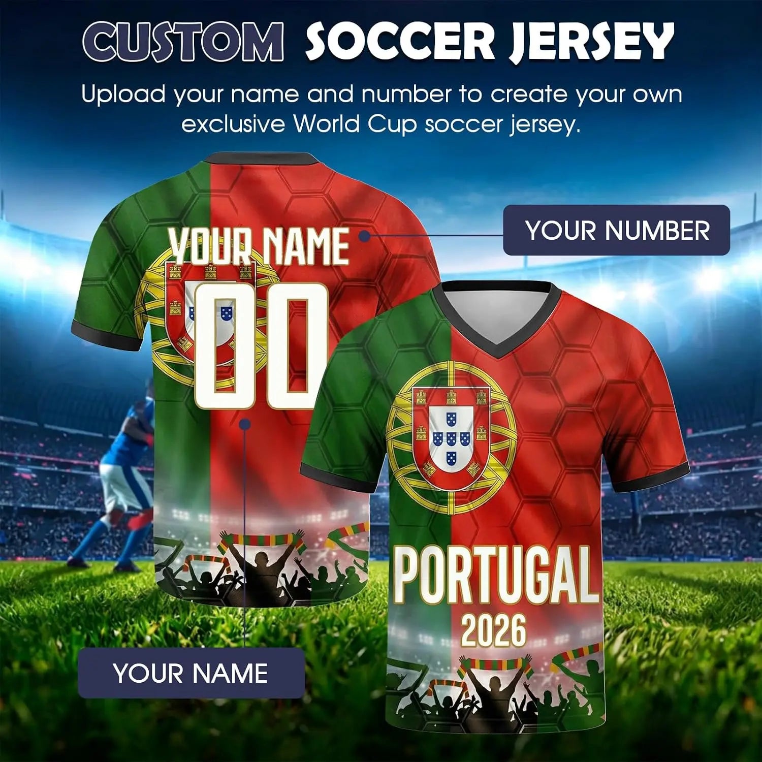 Customization World Cup 2026 Football Jersey for Children, Adults, Personalized Football Jersey for Name & Number, Comfortable and Breathable, for Matches and Training