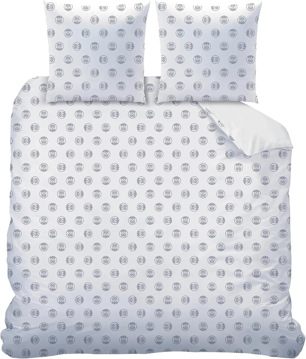 OMYDREAM PSG Tour Children's Bedding Set for Double | Children's Bedroom | 100% Cotton | Oeko-TEX | Duvet Cover + Pillowcase (s) cm | Reversible Print (White, 240 x 220 + 2 x 63 x 63 cm)