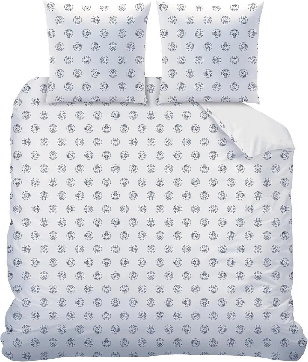 OMYDREAM PSG Tour Children's Bedding Set for Double | Children's Bedroom | 100% Cotton | Oeko-TEX | Duvet Cover + Pillowcase (s) cm | Reversible Print (White, 240 x 220 + 2 x 63 x 63 cm)