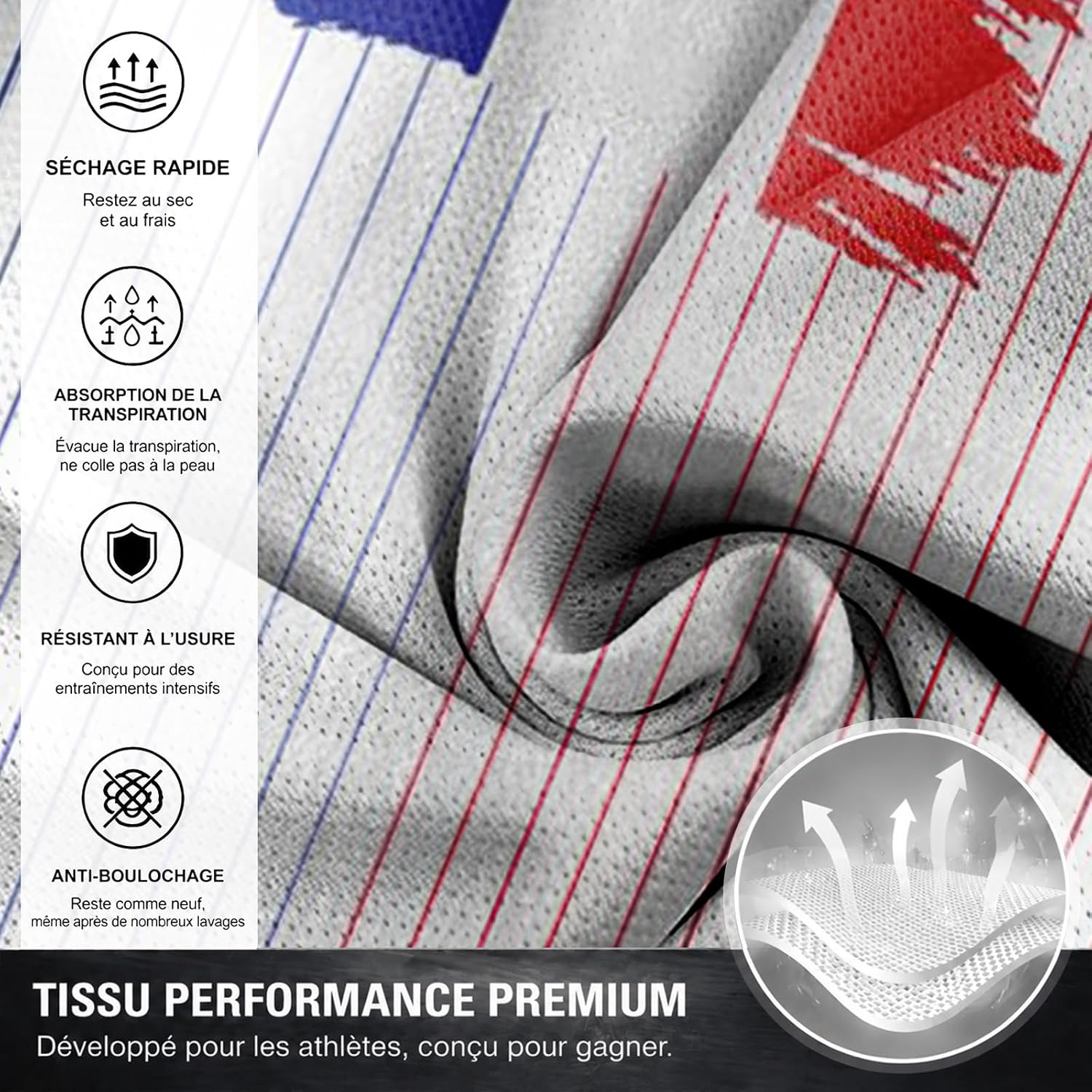 Maillot de Foot Personnalisé France, T-Shirt Sport Personnalisable Nom et Numéro, Enfant et Adulte Tenue de Sport pour Entraînement et Cadeau Football